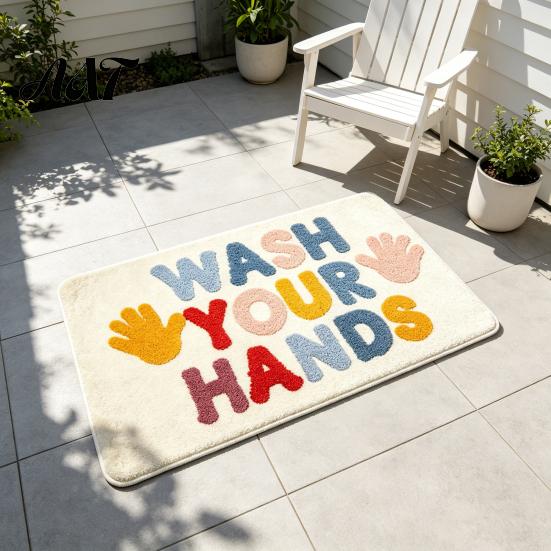 Stylish Indoor Door Mat Modern Bath Mat, Absorbent Non-Slip Bathroom Rug, Fun English Letters, Anti Slip Decor Machine Washable Cozy Rug for Tub Sink