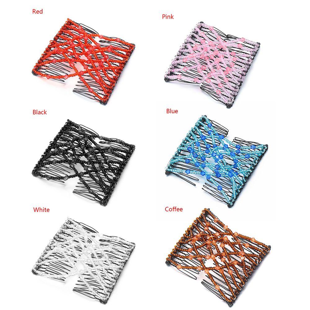 Fashion Woman Double Clip DIY Elastic Headband Bun Hair Combs Beads Comb Metal Hairpins
