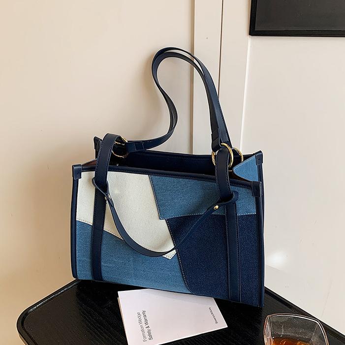 Сумка большой вместимости женская новая весенне-летняя контрастная цветная лоскутная сумка через плечо классная сумка-тоут для поездок на работу