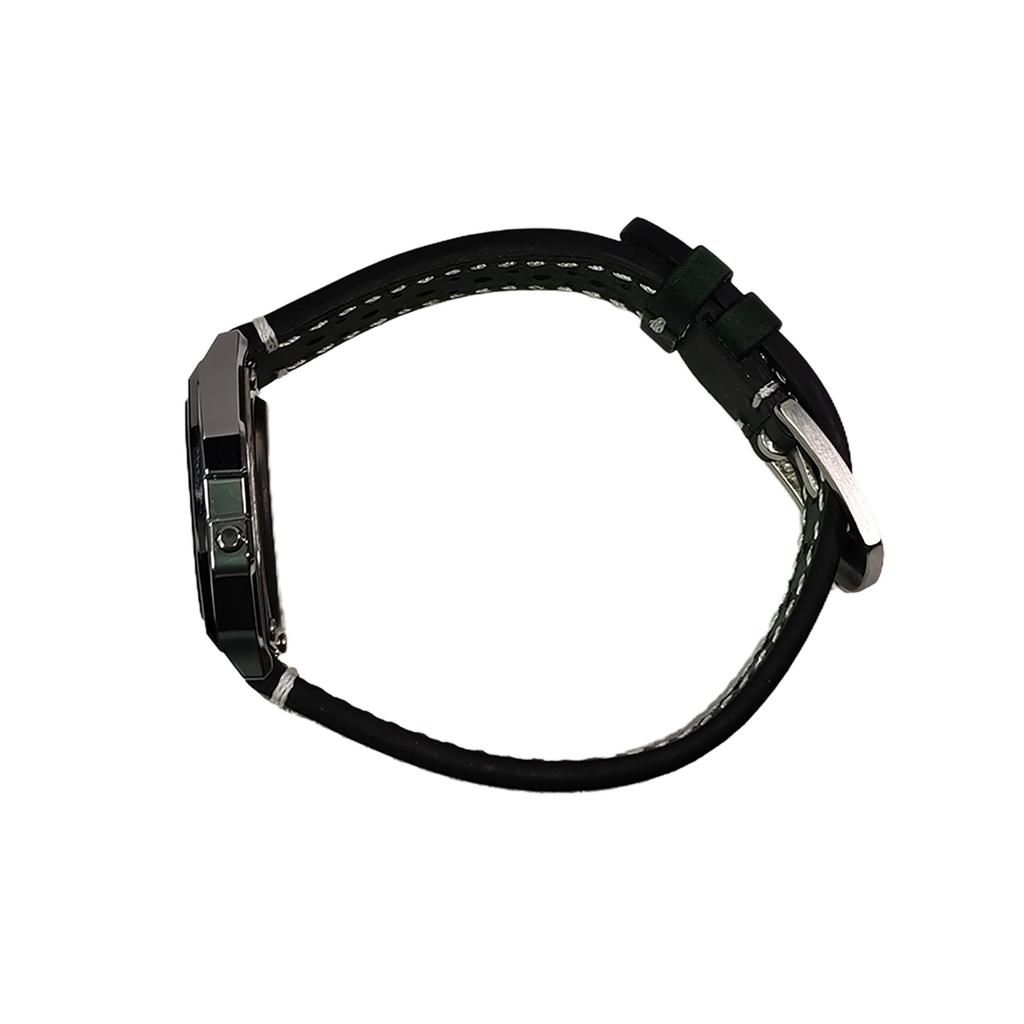 Casio Часы с кварцевым механизмом, кожаным ремешком, зеленым циферблатом, унисекс, A158WA-1(Часы1100--)