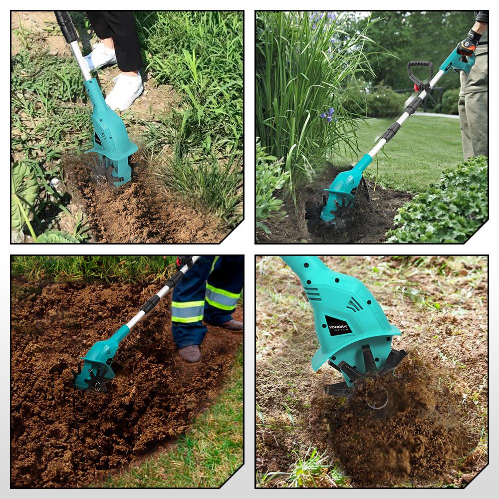Yofidra Электрический садовый культиватор, газонокосилка, роторный культиватор для обработки почвы, садовый инструмент, подходящий для аккумуляторных штифтов Makita 18 В