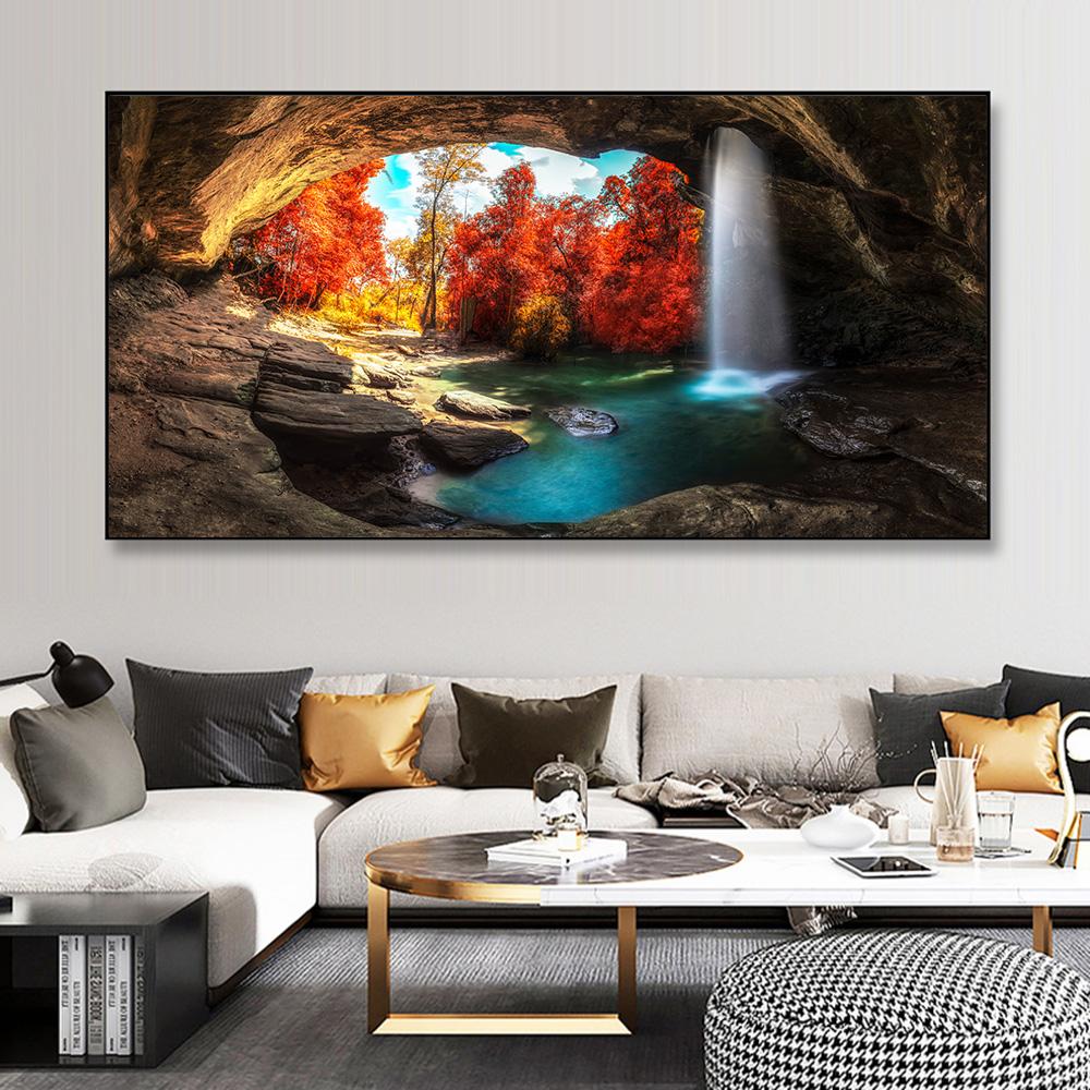 Пейзажи с водопадом, постеры и принты, холст, картина, природа, отверстие, Куадрос, настенные художественные фотографии для гостиной, домашний декор, без рамки