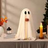 Light-Up Sherpa Ghosts with Pumpkin Cute Ghost Tabletop Decoration for Halloween Indoor Home Kitchen Fireplace Decor