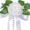 Fairy Tale Wedding Car Decor Artificial White Rose Decoration, Door Handle & Rearview Mirror Flower Bouquet All Weather Set with Satin Ribbon Bow And