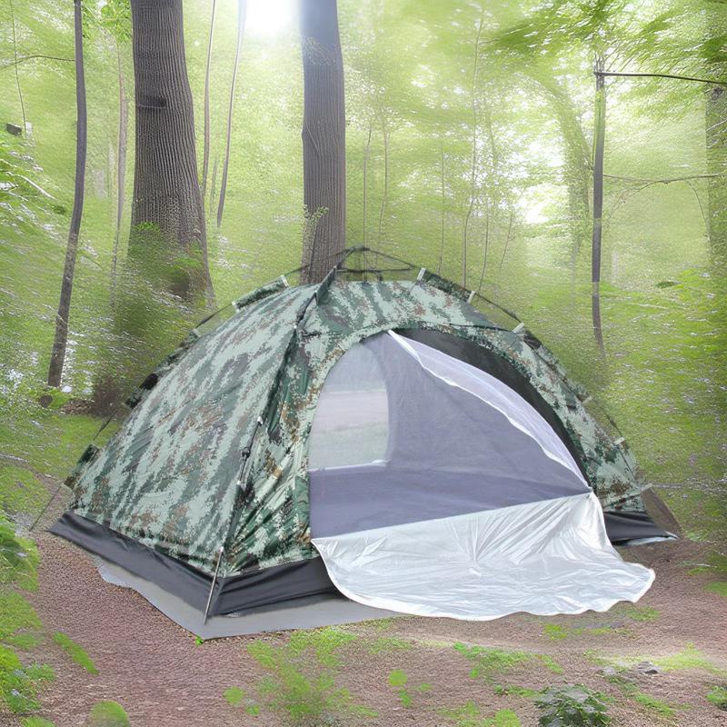 Camouflage 1-2 Person Windproof Pop-Up Camping Tent with Double Doors and Mesh