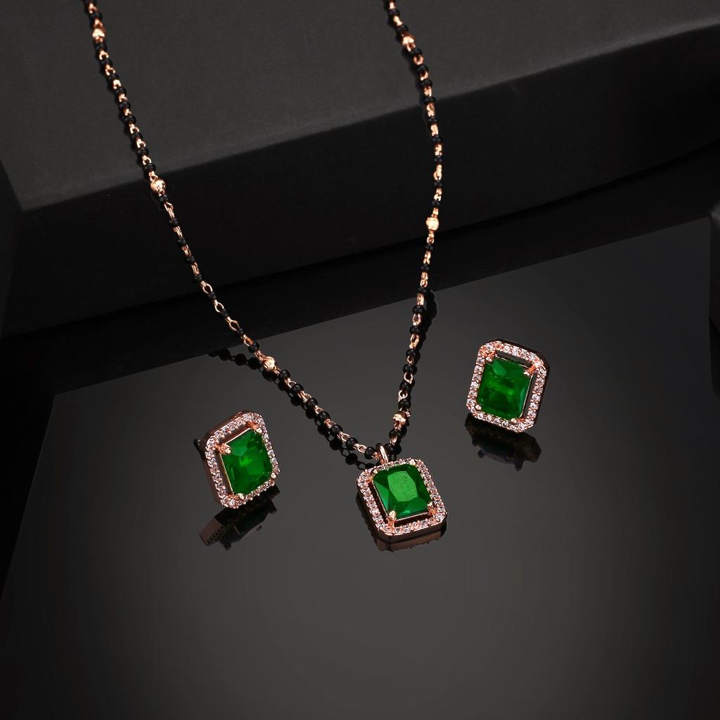 Набор дизайнерского ожерелья Mangalsutra Estele из розового золота с цирконием и изумрудными камнями для женщин