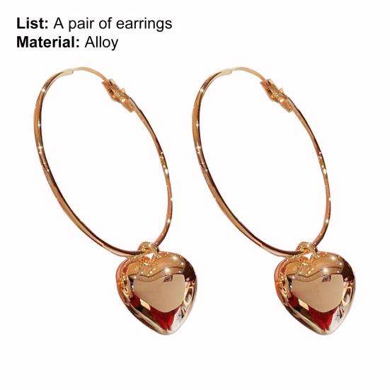 1 Pair Hoop Earrings Round Heart Pendant Plated Jewelry Exaggerated Appearance Dangle
