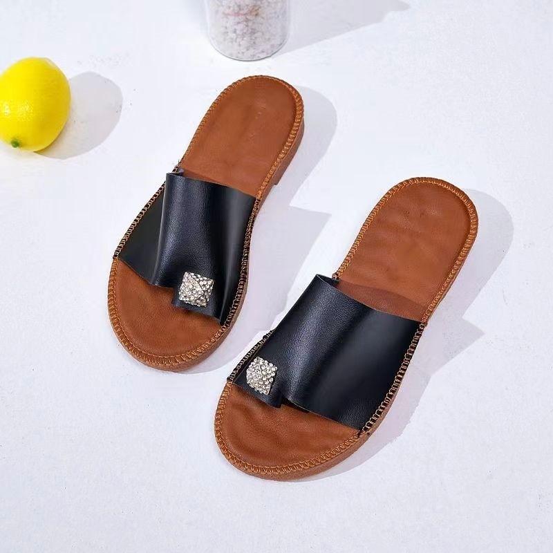 Модные женские летние тапочки с открытым носком, однотонные, плоские, женские шлепанцы, пляжная обувь, Zapatos Mujer, удобная модная женская обувь черного цвета