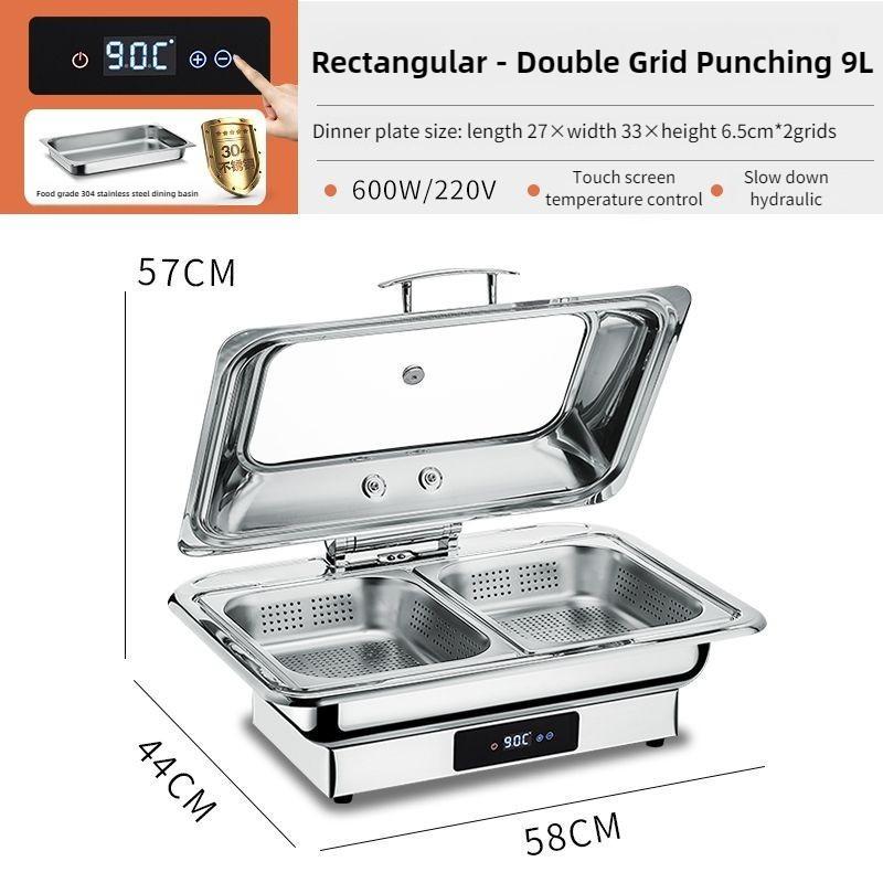 Electric Chafing Dish Adjustable Temp Roll Top Food Warmer Temp Display Catering Buffet Stove Stainless Steel Buffet Servers