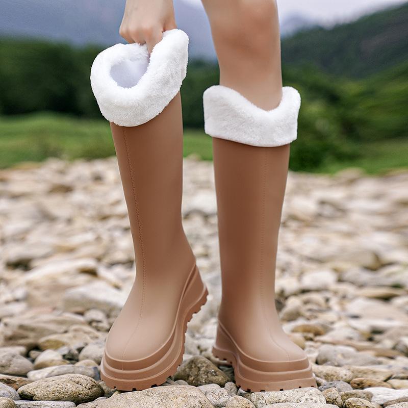 Новые 38 см длинные высокие резиновые сапоги для женщин из ПВХ, нескользящие модные резиновые сапоги, удобные водонепроницаемые ботинки с толстой подошвой