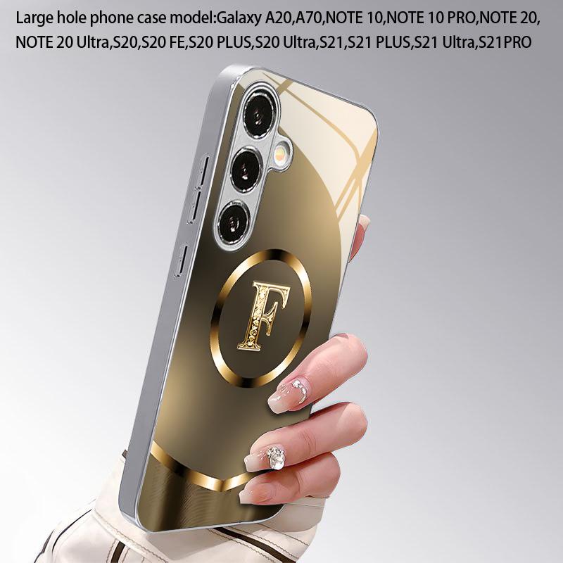 Чехол для телефона 2D с золотым узором буквы F для Samsung S26 S25 S24 S23 S22 S21 S20 A56 A36 A16 Электрооцинкованный стеклянный защитный чехол