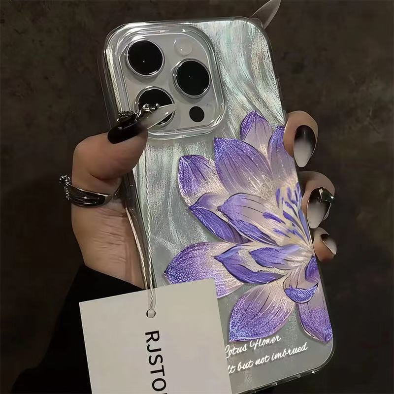 Ударопрочный чехол для телефона с принтом пионов и лотосов для IPhone 17 16 15 14 13 12 11 Pro Max XS XR 7 8 Plus 13 16E Посеребренная крышка