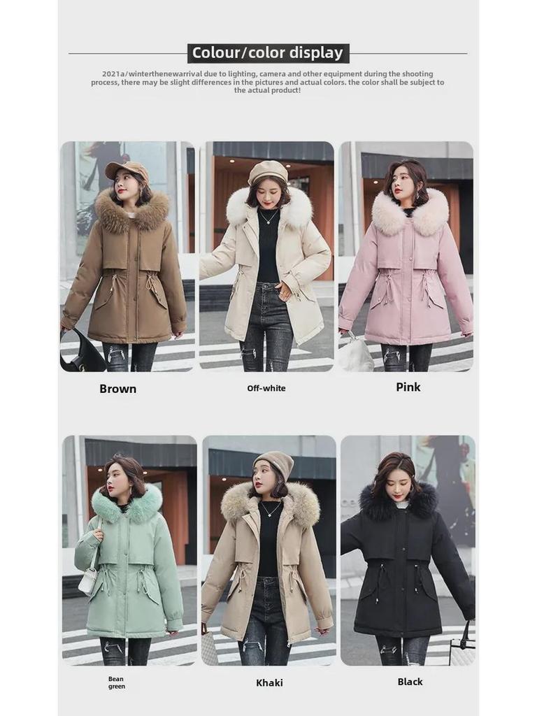 Женская повседневная куртка средней длины из хлопка в корейском стиле с меховым воротником