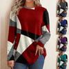 Fashion Contrast Printed Round Neck Women's T-Shirt Long Seeve Loose Casual T-shirt Tops Office Lady Plus Size Woman Tshirts 24036