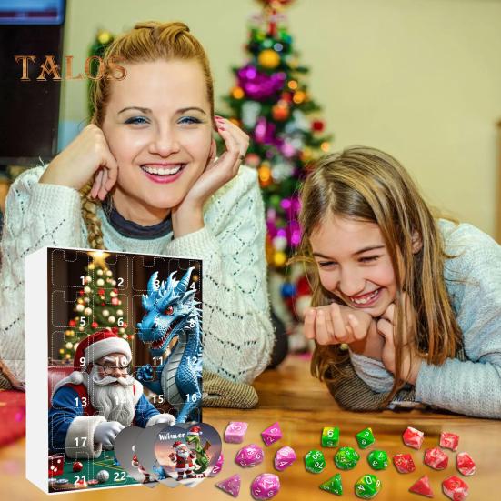 DND Dice Адвент-календарь 2024 Акриловые разноцветные многогранные игральные кости Набор для геймеров Ролевые игры 24-дневный рождественский календарь обратного отсчета