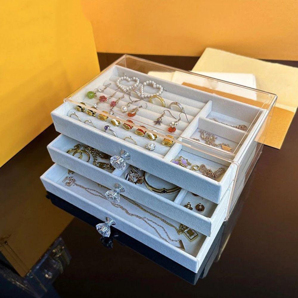 3-Tier Three Drawer Jewelry Box Dust-proof Earrings Jewelry Box Jewelry Storage Box  Home