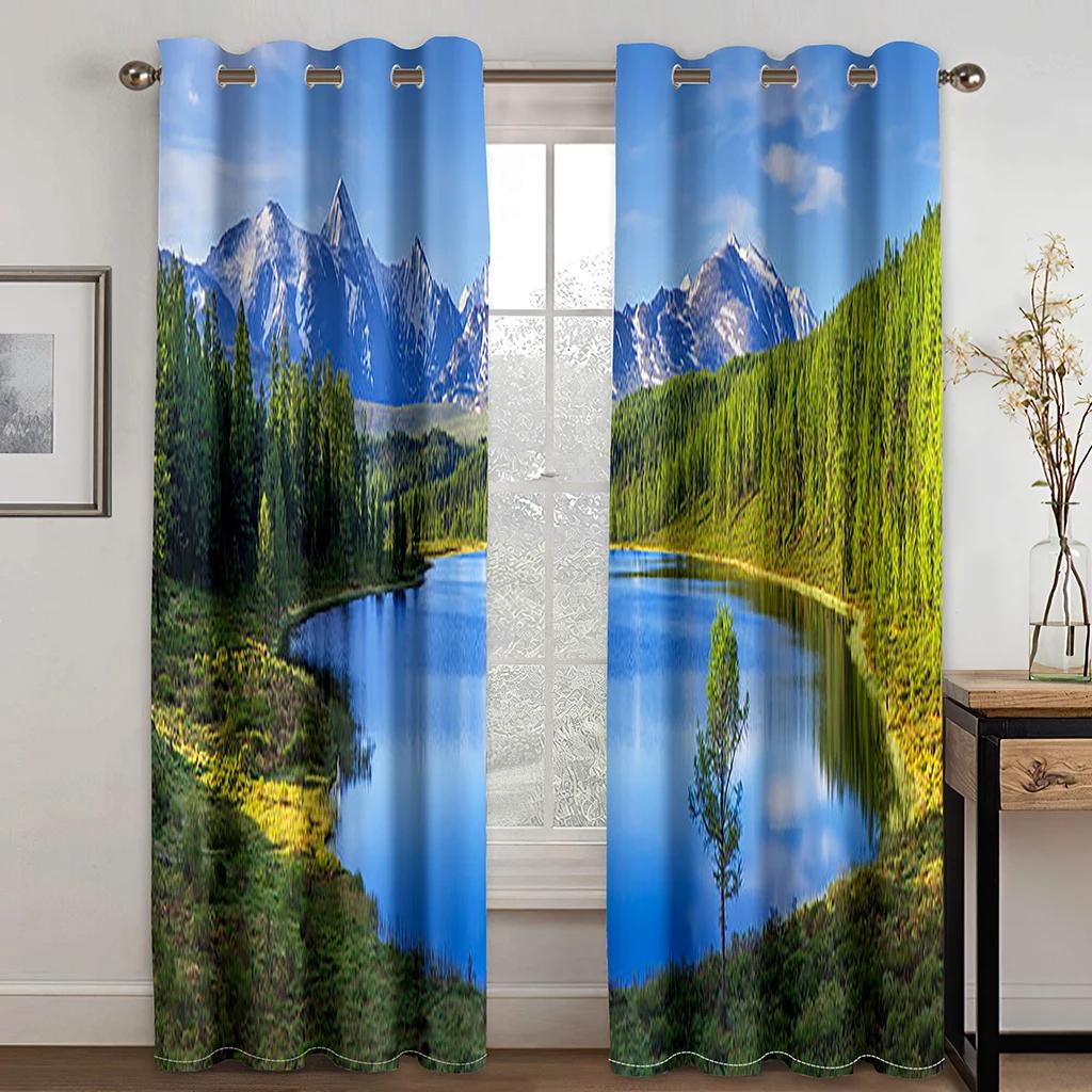 Natural Scenery Pattern High Shading Curtain Snow Mountain Lake Forest Cloud Sun Waterfall Drape for Bedroom Hotel Curtain New