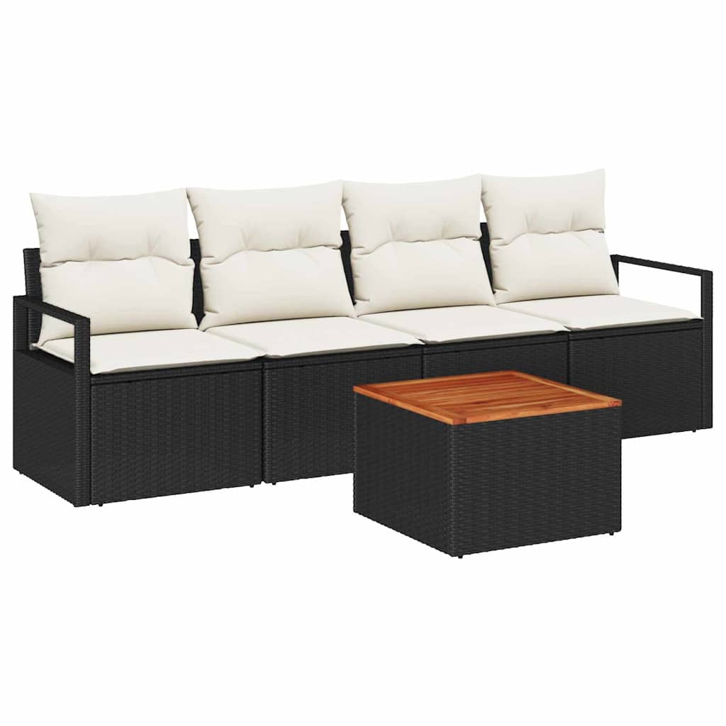 Garden Sofa Set with Cushions 5 pcs Black Poly Rattan