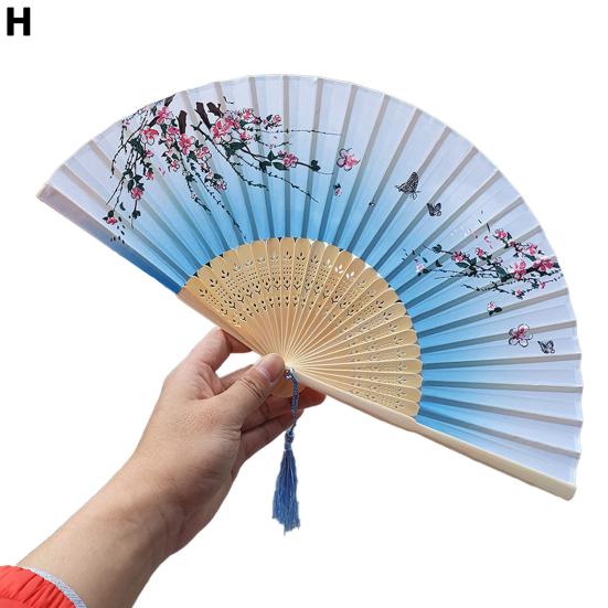 Складной вентилятор Элегантный ручной вентилятор с цветочным узором и подвеской с кисточкой Легкий портативный вентилятор для производительности