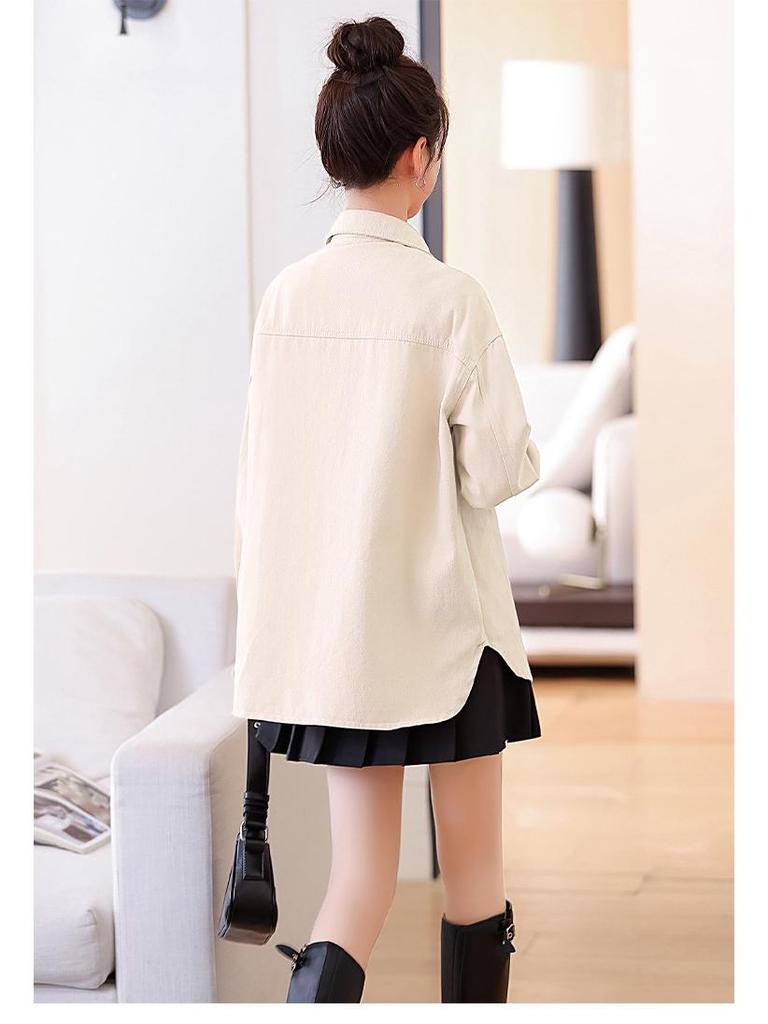 2024 Spring & Fall Women's Embroidered Denim Shirt - Brushed, Washed Cotton, Loose Casual Mid-Length Jacket