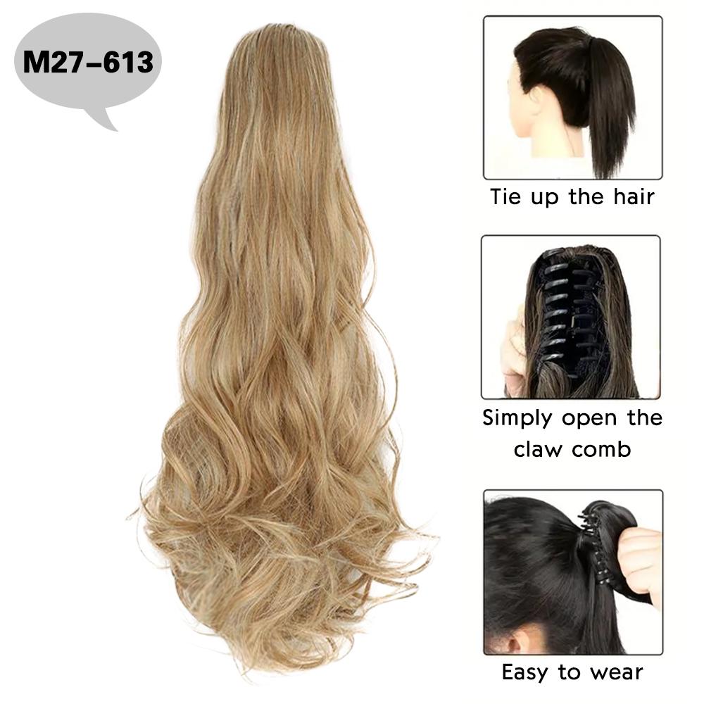 MERISIHAIR Synthetic 22 Inch Long Straight Claw Clip In Ponytail Extension Black Golden Brown Ponytail For Women