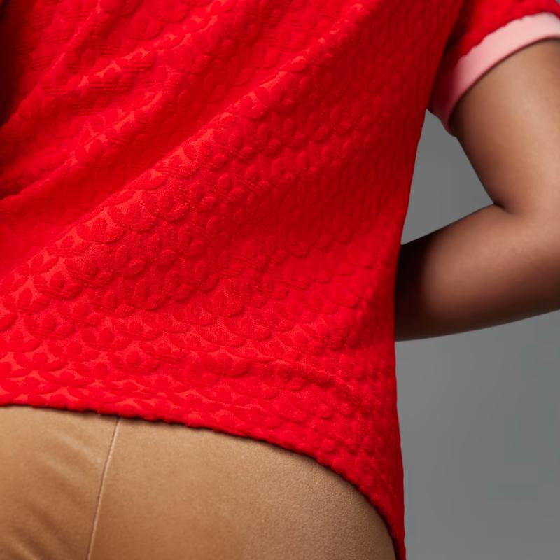 Adidas Originals Clover Logo Print V-Neck Pullover Short Sleeve T-Shirt Women Tops Red IB2057