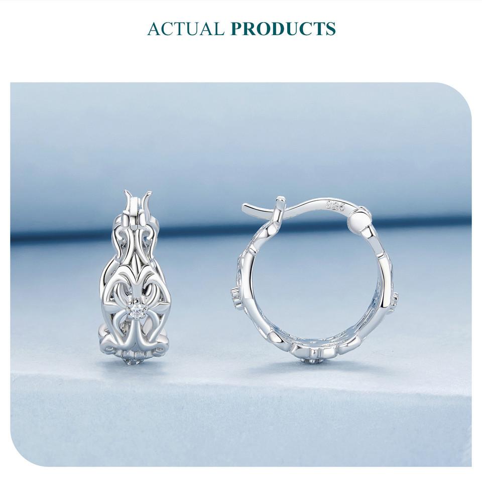 Bamoer 925 Sterling Silver Retro Palace Pattern Hoop Earrings Delicate Vintage Earrings For Women Fine Jewelry Party