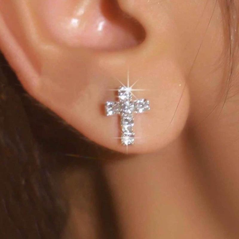 Cross Gothic Earrings Copper Color 2025 Trend Earrings Rhinestones Women's Small Fashion Zircon Party Gifts Accessories