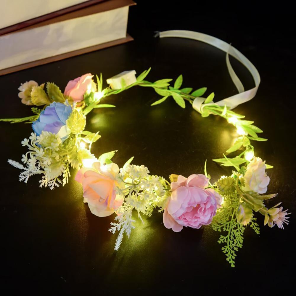 Обруч для волос Венок Повязка на голову Имитация розы Светодиодная гирлянда Парк развлечений