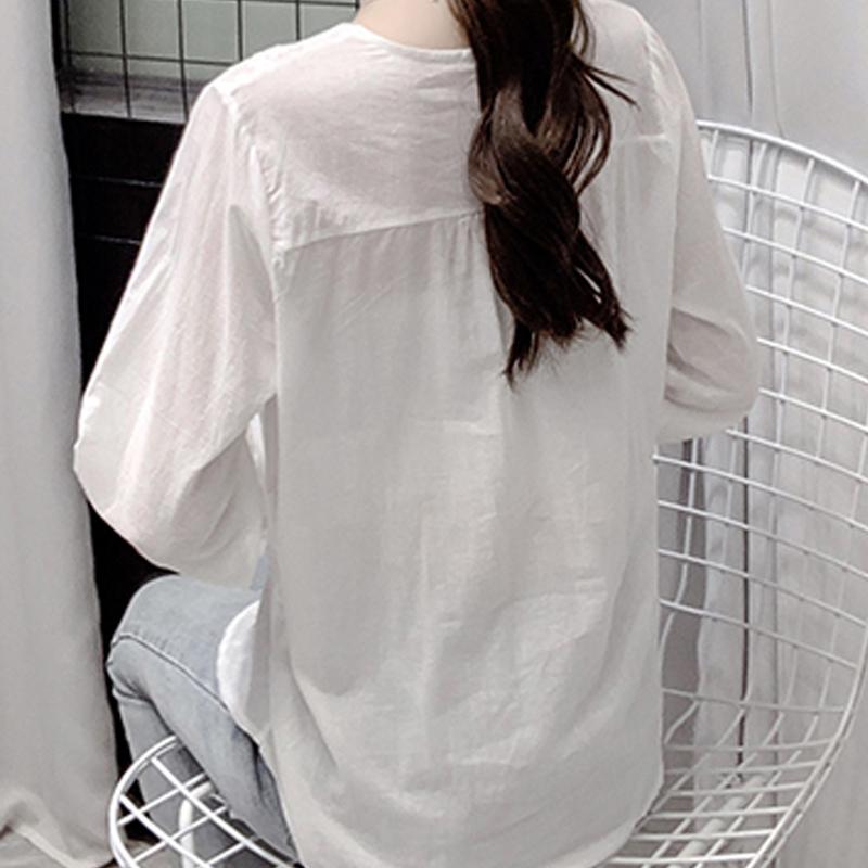 Embroidered Elegant White Lace Blouse Women V-neck Vintage Woman Shirt Wavy Cut Long Sleeve Blouses Office Lady Tops 17381