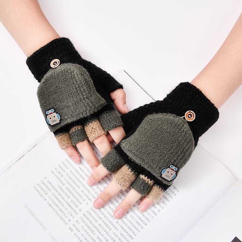 Милые детские перчатки-перевертыши с мультяшным принтом и бархатной подкладкой для тепла и защиты от холода — идеально подходят для письма осенью и зимой