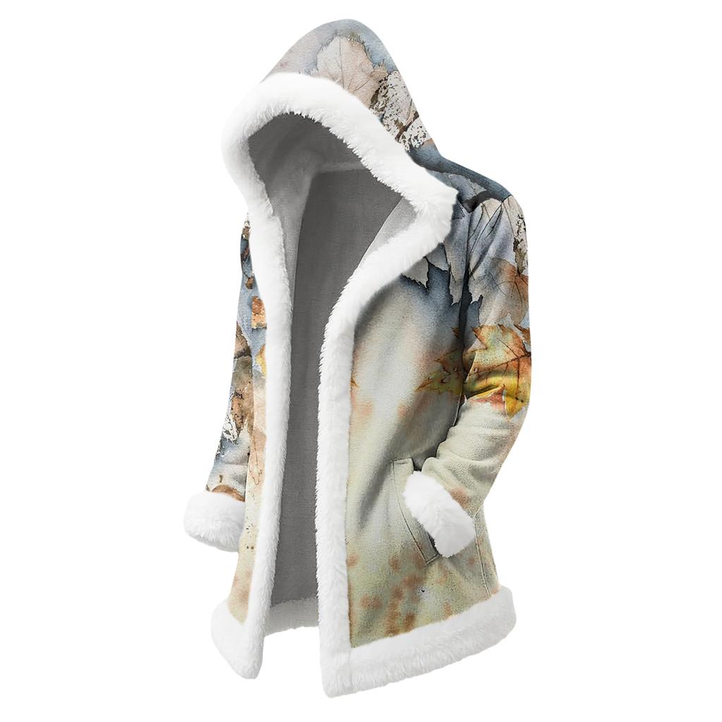 Unisex Casual And Fashionable Plush Collar Hooded Long Sleeved Floral Gradient Printing Jacket