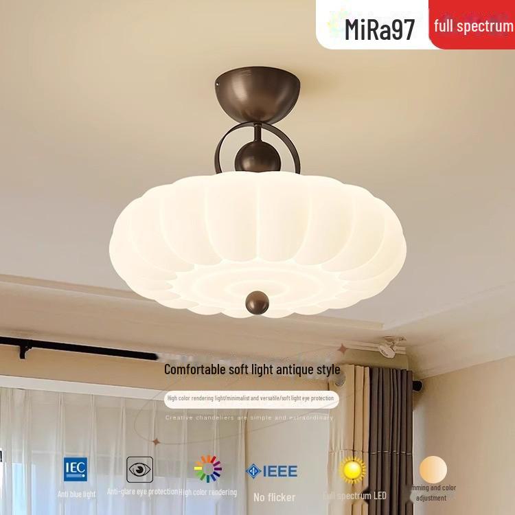 Винтажный кремовый французский потолочный светильник 2025 года – полная защита глаз для спальни и кабинета