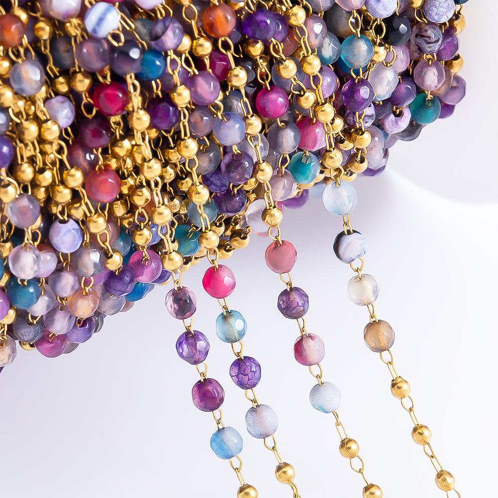 1Meter Stainless Steel Crystal Beading Chain Iridescence Transparent Beaded Body Chains for DIY Necklace Bracelet Jewelry Making