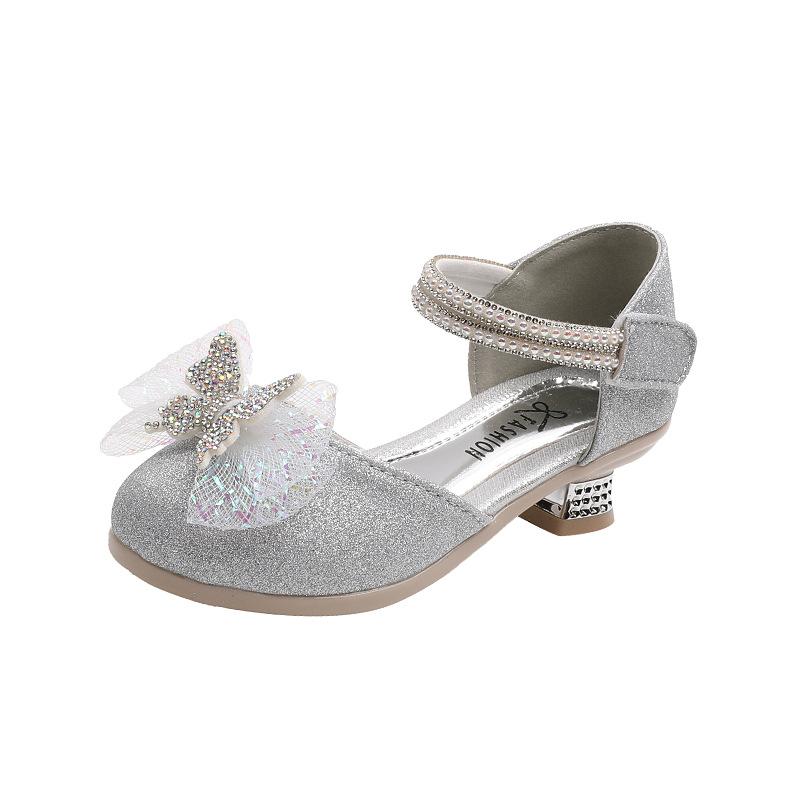 Детская мода Девочки Сандалии для вечеринки Свадьбы Показов Мягкий Низкий каблук Закрытый носок Бабочка Элегантные Туфли Мэри Джейн для принцессы