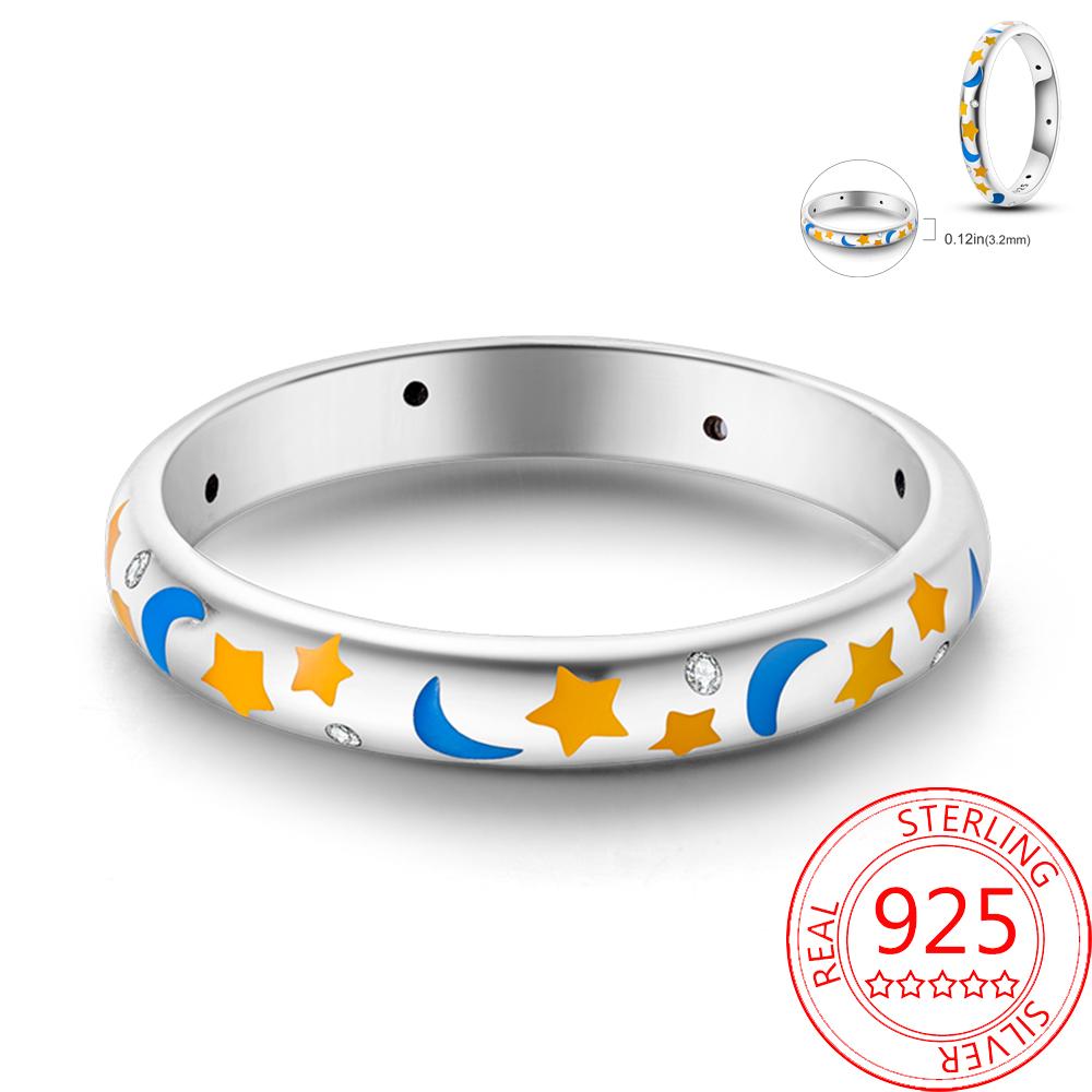 925 Silver Beautiful Stars and Moon Shining Sun Geometry Infinite Combination Ring Boutique Matching Gifts