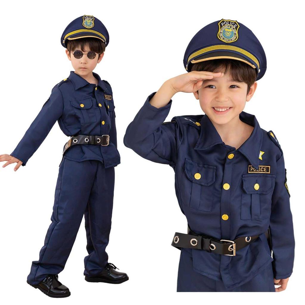Authentic 9 Piece Full Set Police Cosplay Children Police Officer Halloween Costume Kids Police Uniform Boys Costume Cosplay Costume E0175 [monoii]