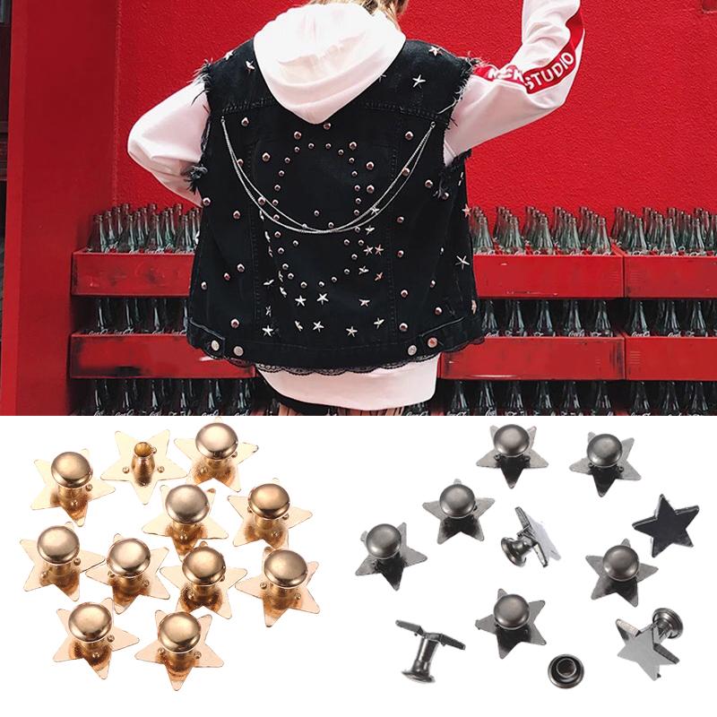 10Pcs Metal Stars Rivets for DIY Leather Crafts Clothing Hat Bag Shoes Belt Decoration Garment Rivets Studs Sewing Accessories