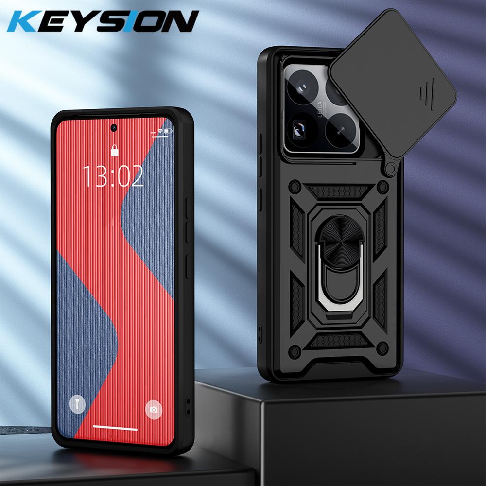 KEYSION Противоударный бронированный чехол для Xiaomi 15 5G Мягкий силиконовый + защитное кольцо для камеры из поликарбоната Чехол-подставка для телефона Xiaomi 15 Pro