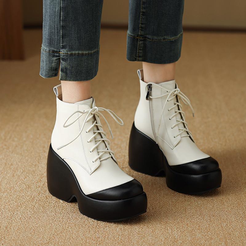 Мода 2025 НОВЫЕ Осенние Женские Ботинки Женская Обувь Круглый Носок Массивный Каблук Ботинки для Женщин Мотоциклетные Ботинки на Платформе высокий каблук