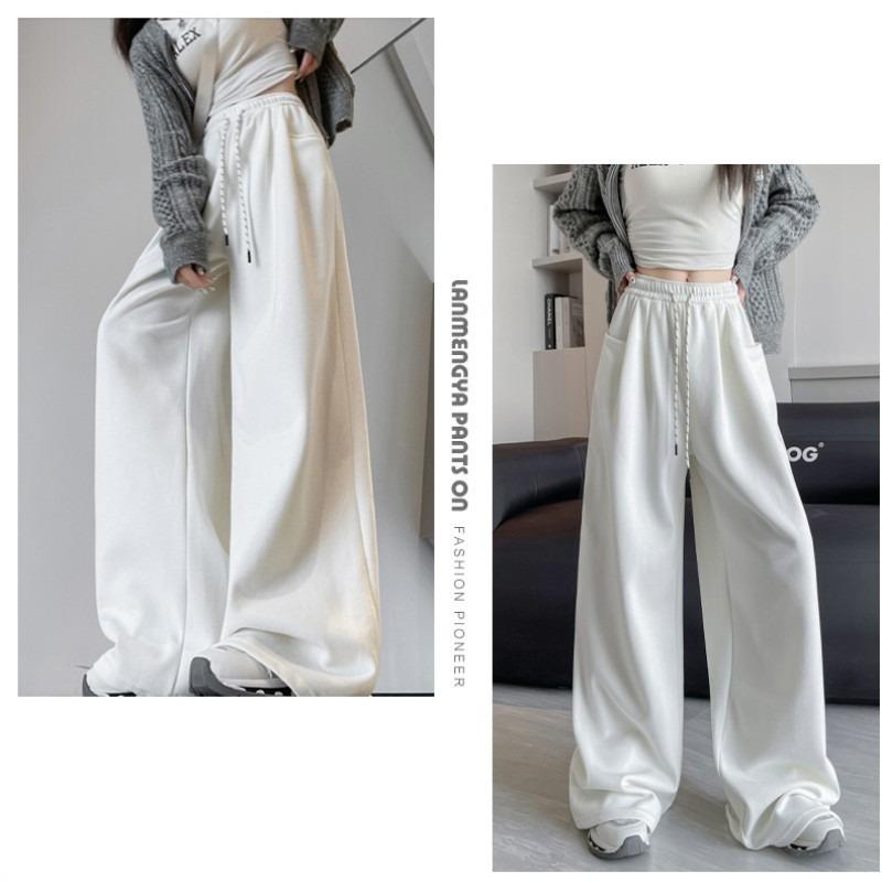 White Wide-leg Pants Women's Spring and Autumn New High-waisted Mopping and Thin Loose Straight Sweatpants Casual Sports Trousers