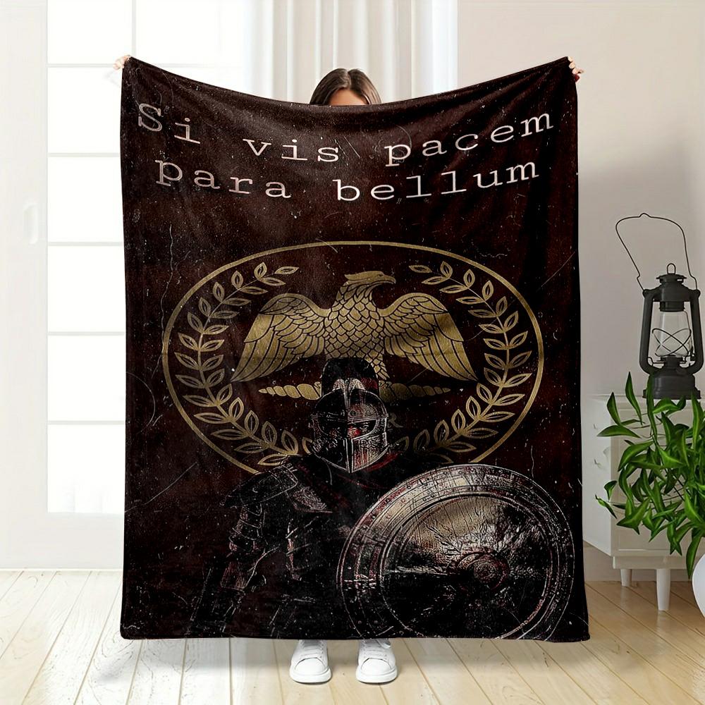 Ancient Warrior with Shield & Eagle Emblem Flannel blanket for bedroom, living room, sofa, and nap