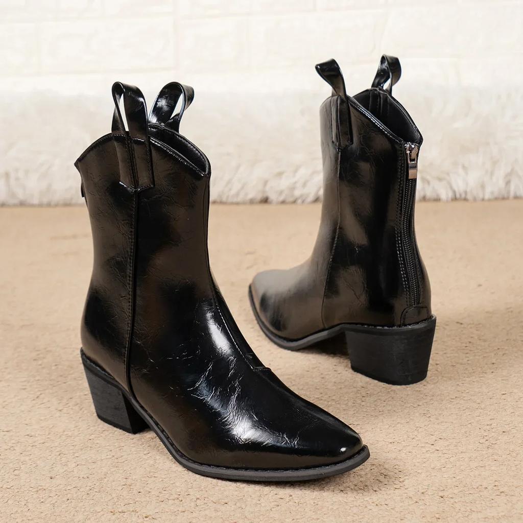 Осенне-зимние классические женские ботинки челси из искусственной кожи с острым носком на танкетке, ботильоны, простые ковбойские сапоги для женщин 20024