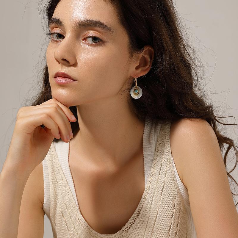 Женские серьги-капли из титановой стали в стиле ретро с бирюзовым солнцем