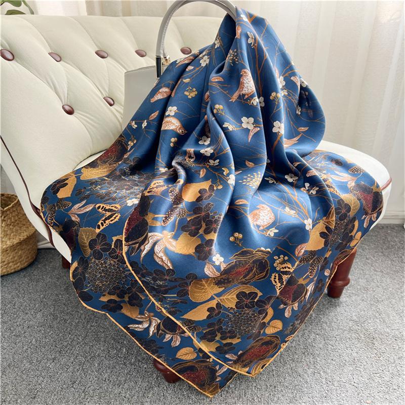 110*110 Cm Square Silk Scarf Women's Fashion Printed Small Neck Scarf Office Women's Hair Belt Folar Handkerchief Women's Handkerchief Shawl Scarf