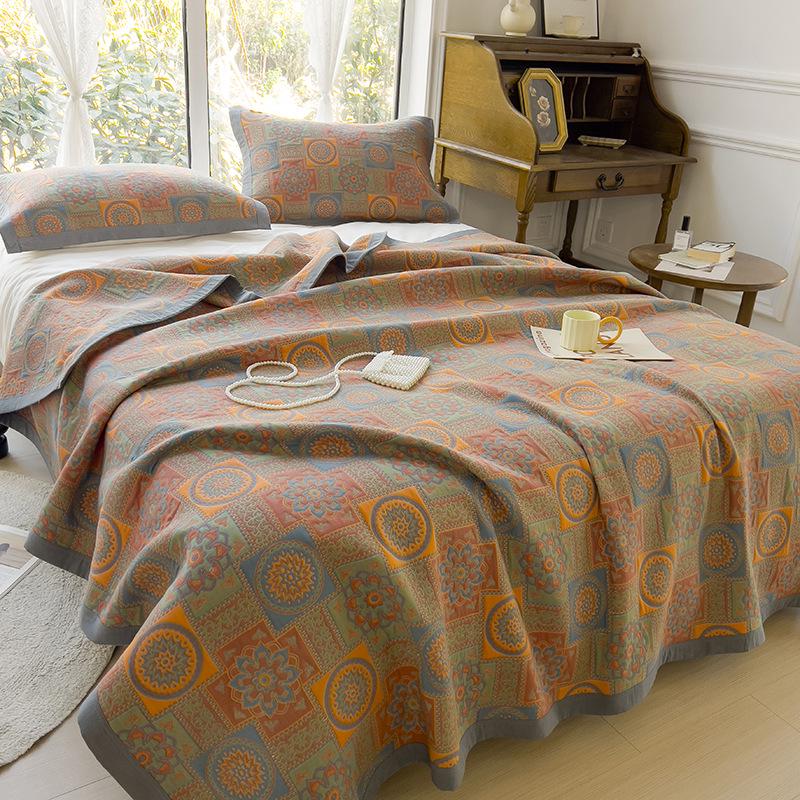 All-Cotton Yarn-Dyed Jacquard Gauze Blanket - Soft, Skin-Friendly Four-Season Bedspread