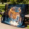 1pc Tiger Lotus Throw Blanket Polyester Fiber, Lightweight Flannel, Soft & Warm, All Season Use for Outdoor, Camping Digital Print