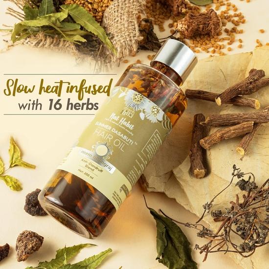 Nat Habit Neem Bhringraj Summer Hair Oil For Men & Women, Reduces Dandruff, Suitable For All Hair Types, Preservatives & 200ml