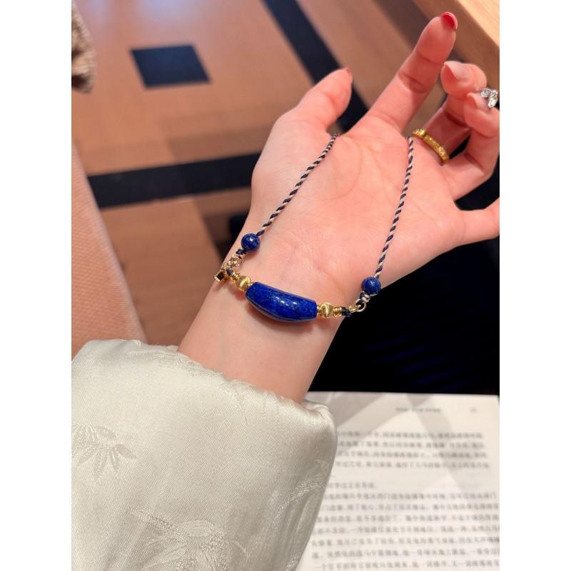 Handmade Natural Lapis Lazuli Curved Tube Choker Necklace Women Men Boho Minimalist Statement Jewelry