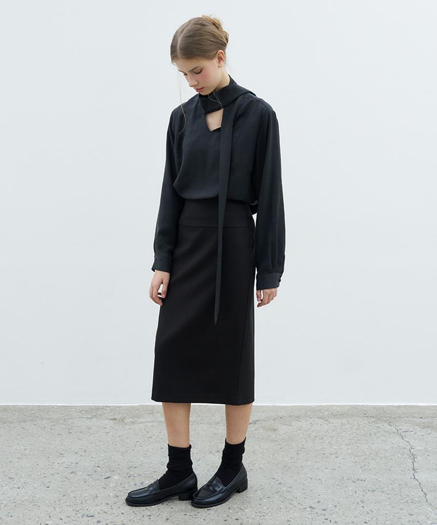 VEM.VER Long Sleeve Tie Blouse_Charcoal